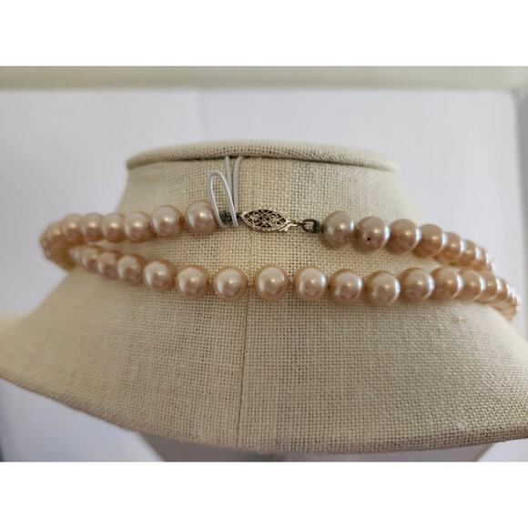 Vintage Cream Champagne Knotted Faux Pearl Necklace, Extra Long, 52" Long - Picture 2 of 11